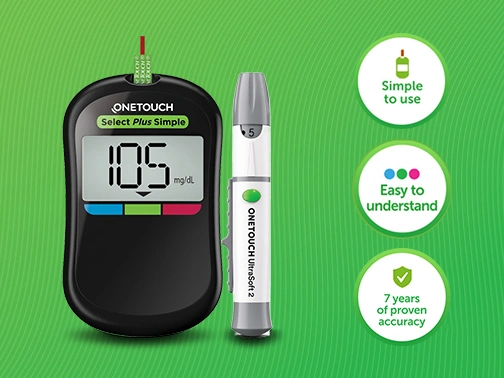 OneTouch Select Plus Simple Glucometer – FREE 10 Test Strips, 10 Sterile Lancets, and 1 Lancing Device for Easy Blood Sugar Monitoring
