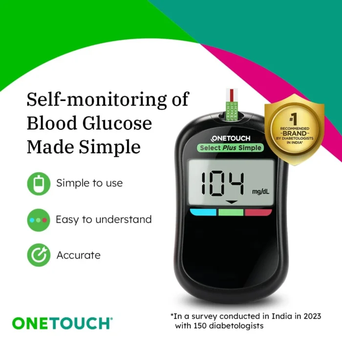 OneTouch Select Plus Simple Glucometer – FREE 10 Test Strips, 10 Sterile Lancets, and 1 Lancing Device for Easy Blood Sugar Monitoring