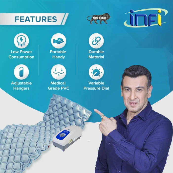 Infi Air Bed for Bed Sores – Anti Bedsore Bubble Air Mattress for Patients | Anti-Decubitus Alpha Mattress with Pump | 1-Year Warranty