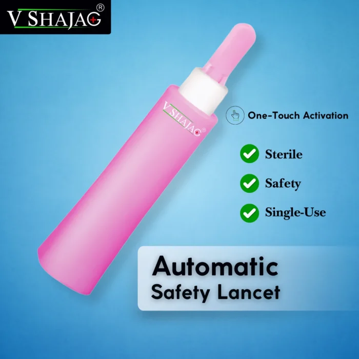 V Shajag Automatic Safety Lancet for Blood Testing | Single-Use Sterile Finger Prick Device for Glucose Monitoring, Diagnostics & Home Testing | Easy One-Touch Activation