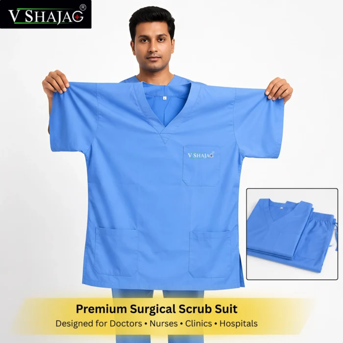 V SHAJAG+ Premium Surgical Scrub Suit for Men & Women | Soft Breathable Fabric | V-Neck Medical Top with Multi Pockets | Comfort-Fit Pajama Style Bottom | Doctor, Nurse & Hospital Uniform Set