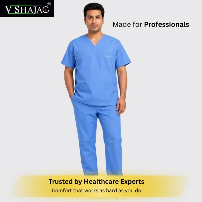 V SHAJAG+ Premium Surgical Scrub Suit for Men & Women | Soft Breathable Fabric | V-Neck Medical Top with Multi Pockets | Comfort-Fit Pajama Style Bottom | Doctor, Nurse & Hospital Uniform Set