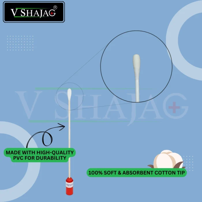 7-2.webp V Shajag Disposable Sterile Sample Collection Cotton Swab Stick, 6-Inch Medical Swab with Plastic Handle, E.O. Sterilized for Medical & Laboratory Use