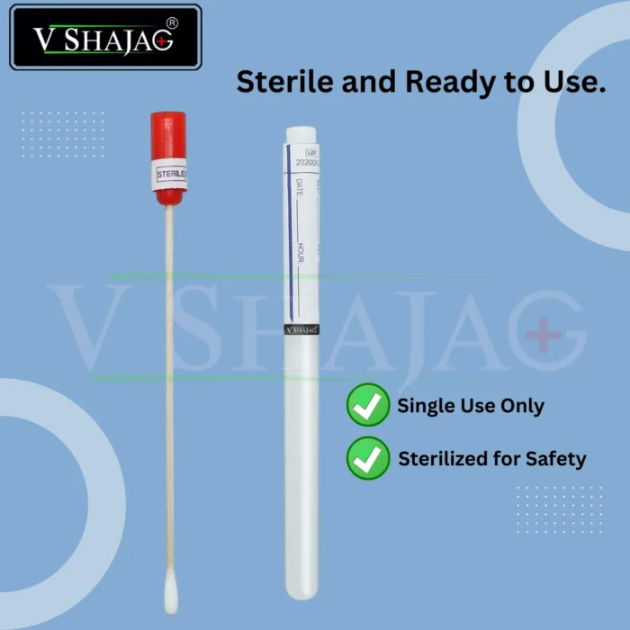 8-2.webp V Shajag Disposable Sterile Sample Collection Cotton Swab Stick, 6-Inch Medical Swab with Plastic Handle, E.O. Sterilized for Medical & Laboratory Use