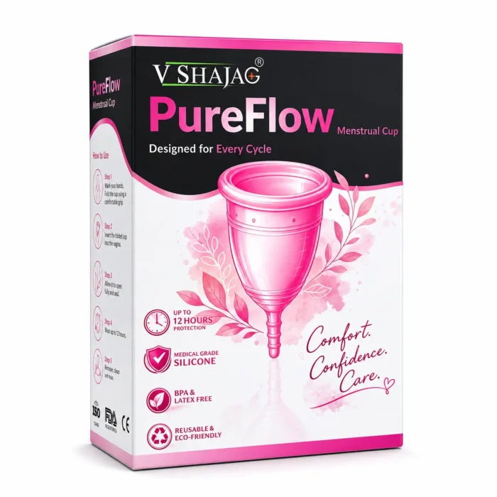 V SHAJAG PureFlow Menstrual Cup | Medical Grade Silicone | Reusable Period Cup | BPA & Latex Free