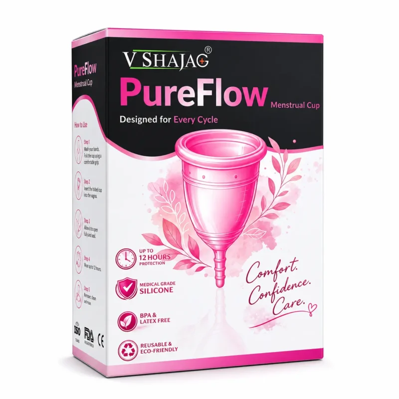 V SHAJAG PureFlow Menstrual Cup | Medical Grade Silicone | Reusable Period Cup | BPA & Latex Free